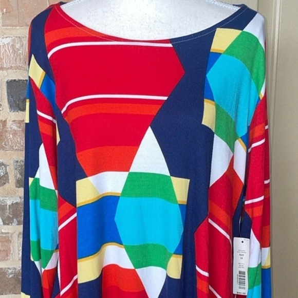 NWT Westbound Geometric Abstract Long Sleeve Top Bateau Neck Primary Color Sz 3X - Picture 1 of 8